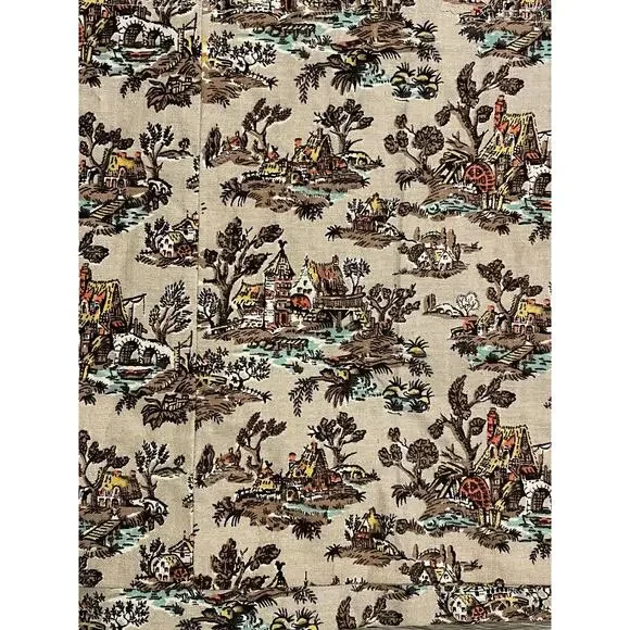 VTG Fabric Vat Color Print Farmhouse Cottage Lake Pre Shrunk 2 Pieces Read